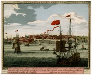 Neu-Amsterdam vom Wasser aus, 1702